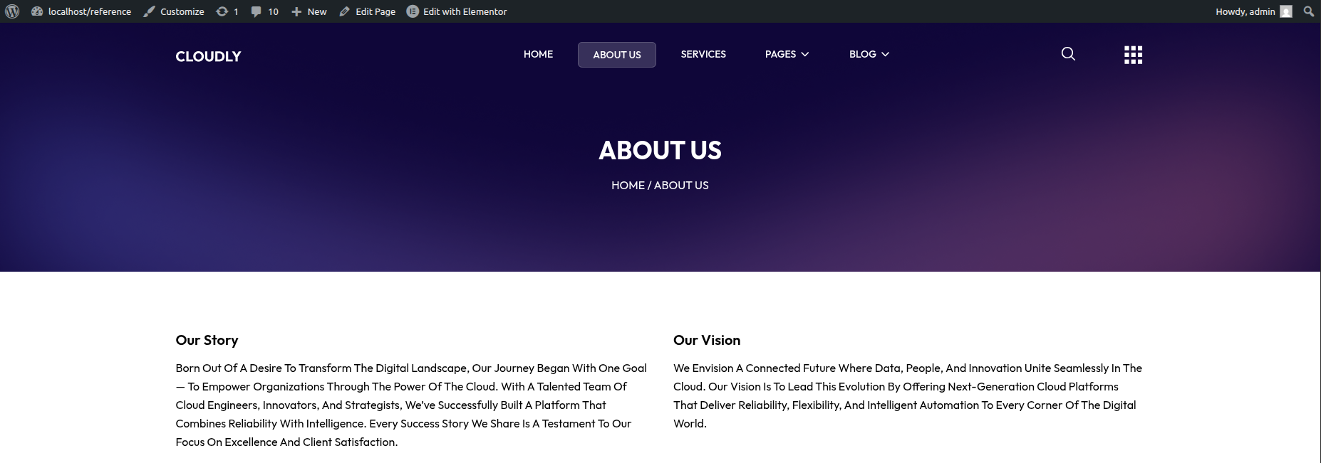 About Page Vision and Mission Section