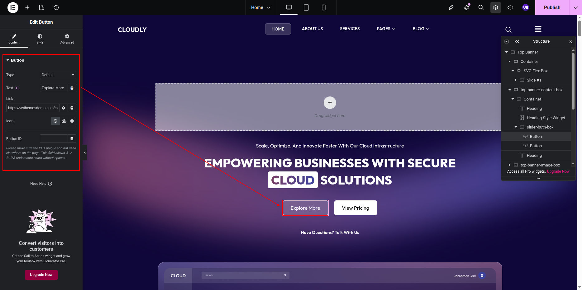 Editing Banner Section in Elementor