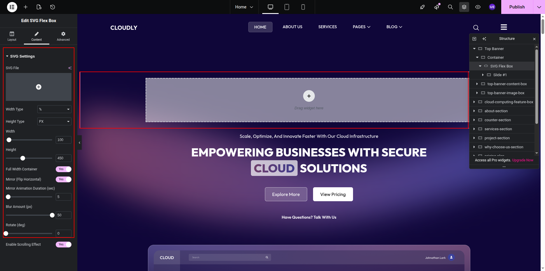 Editing Banner Section in Elementor