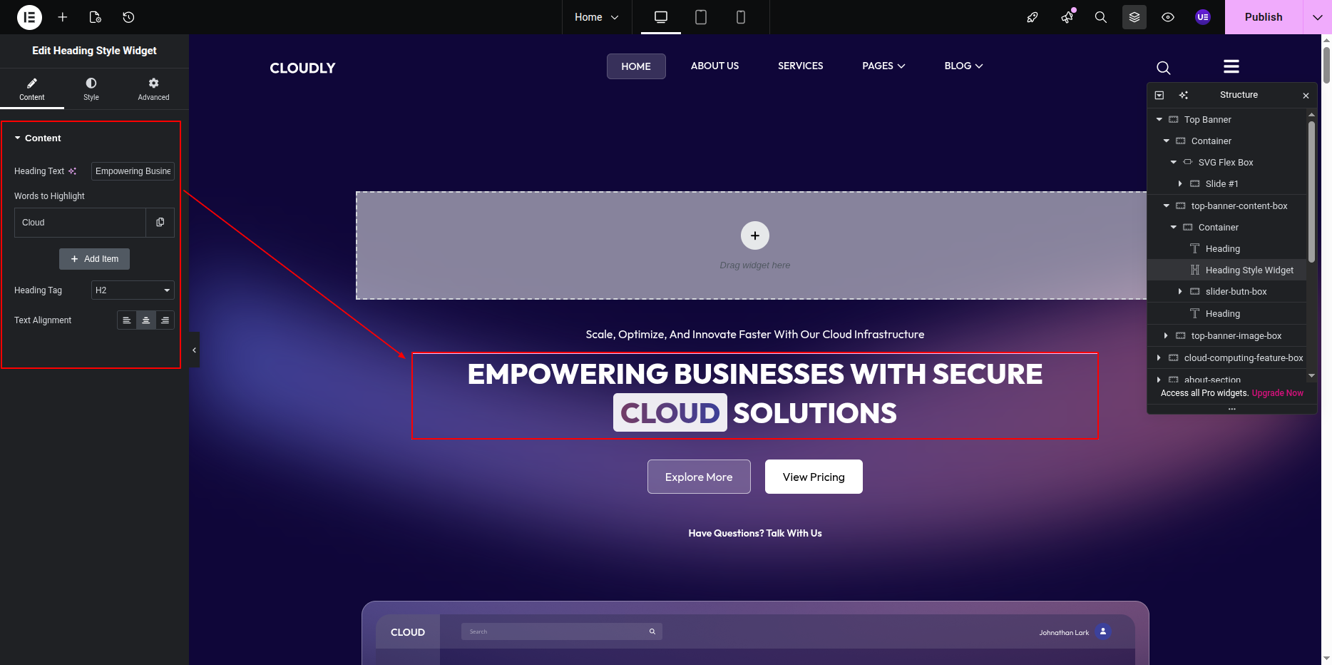 Editing Banner Section in Elementor