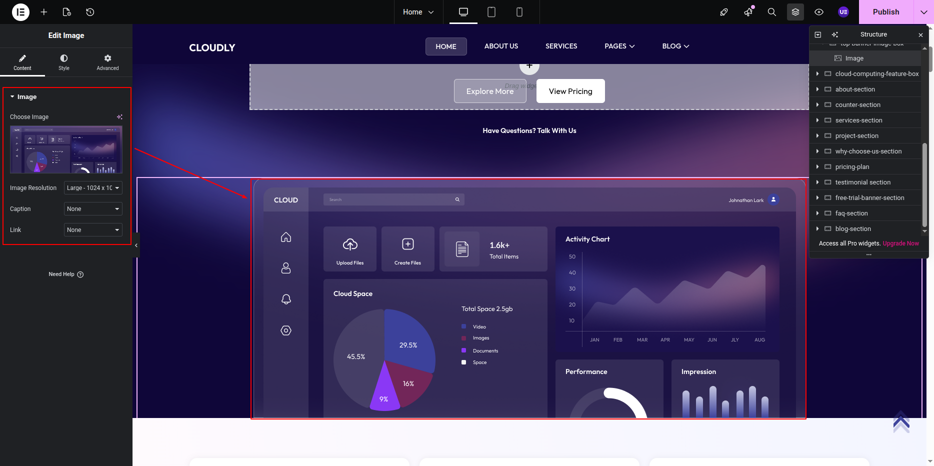 Editing Banner Section in Elementor