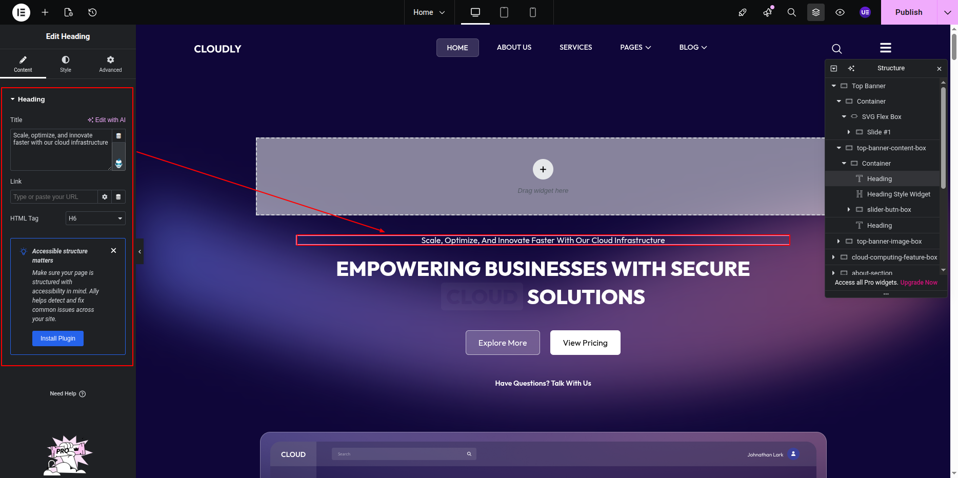 Editing Banner Section in Elementor