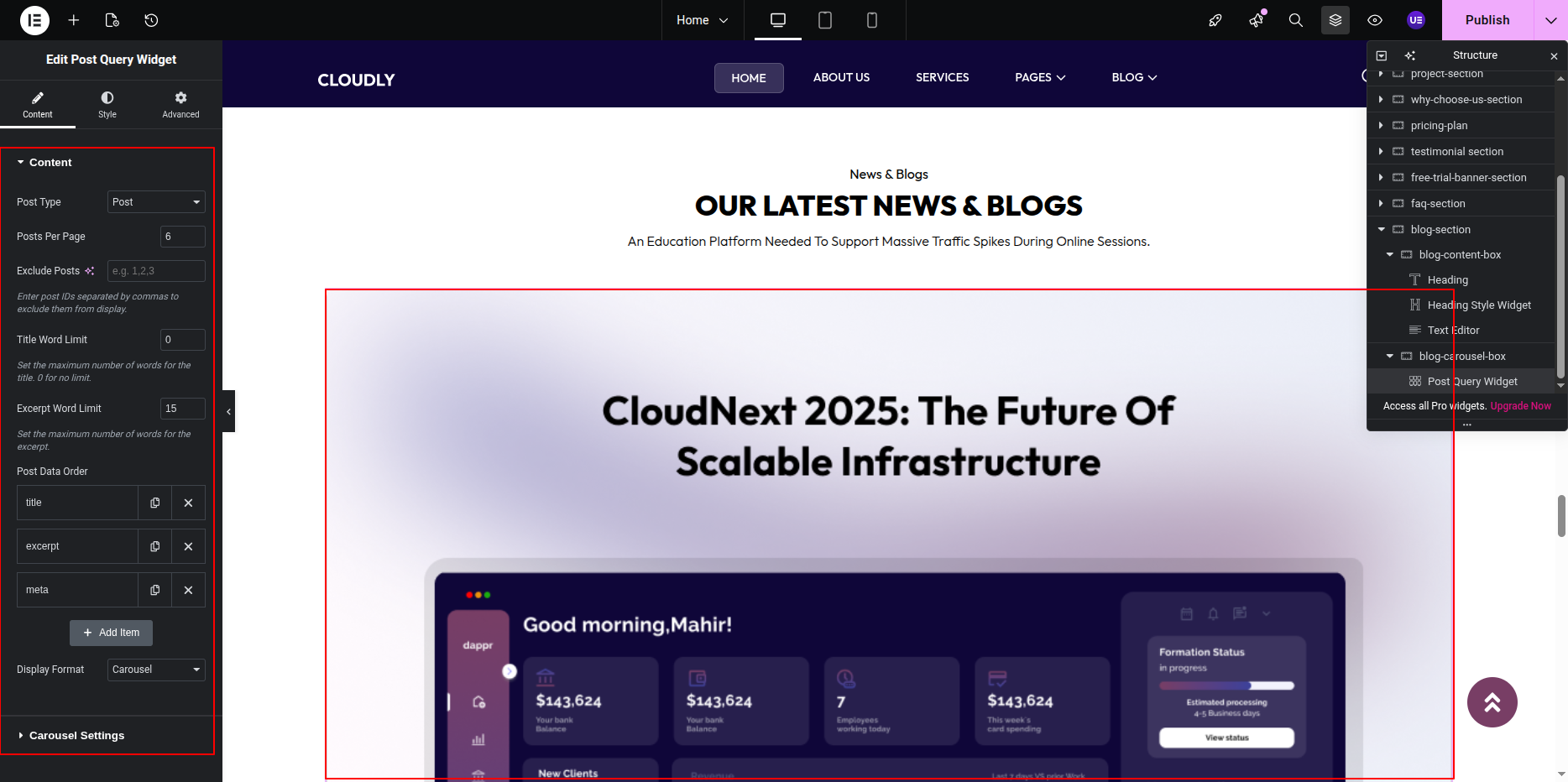 Blog Carousel Using Post Query Widget