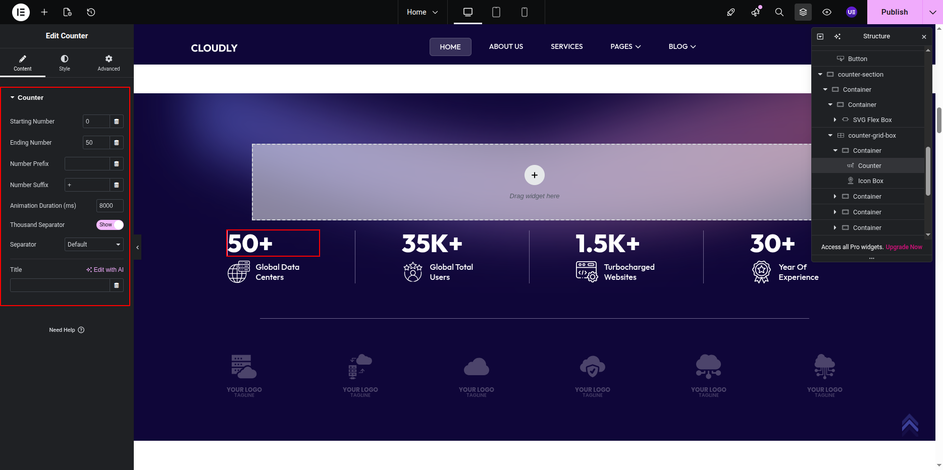 Editing Counter Numbers in Elementor