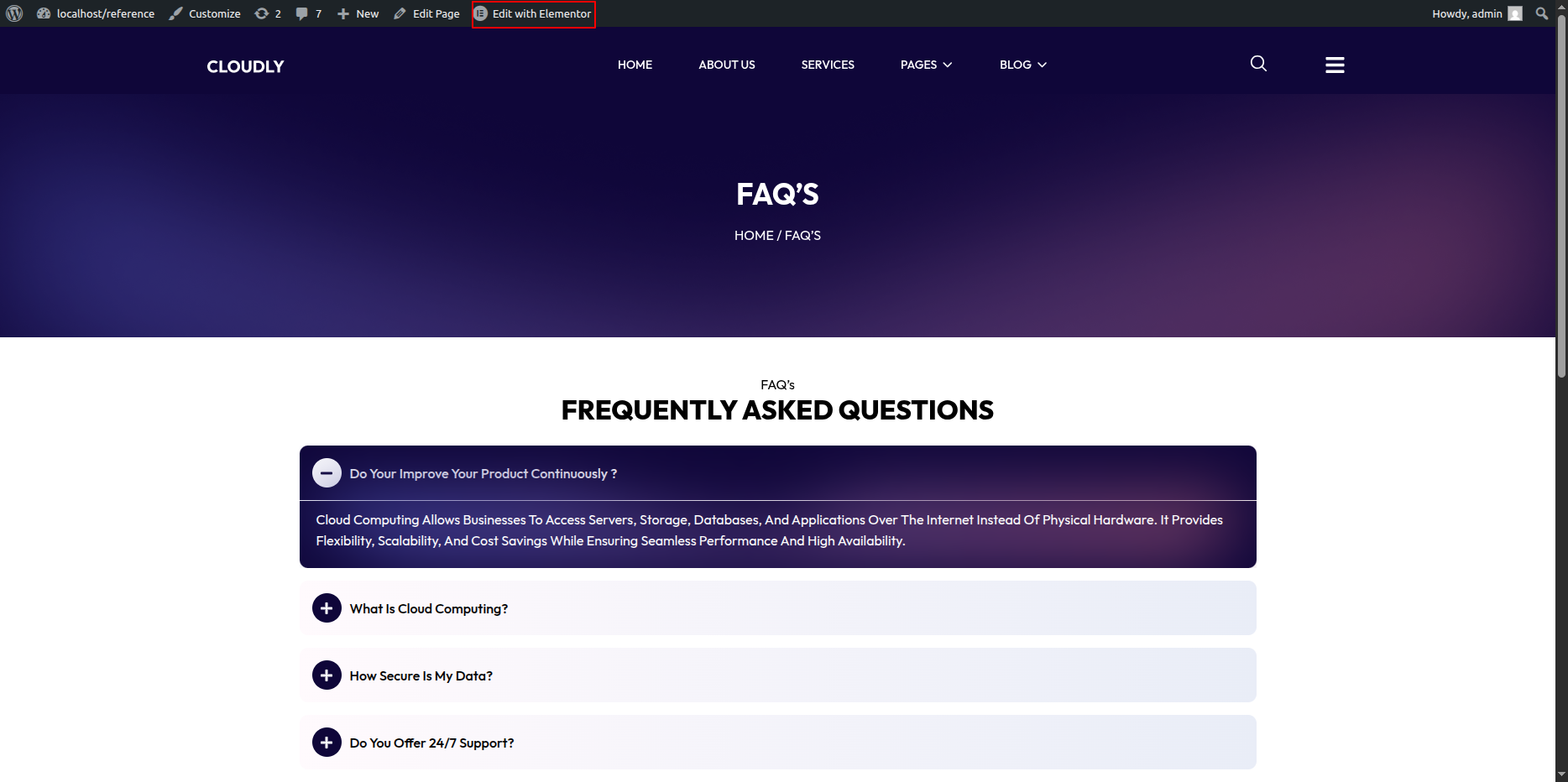 Edit FAQ Page in Elementor