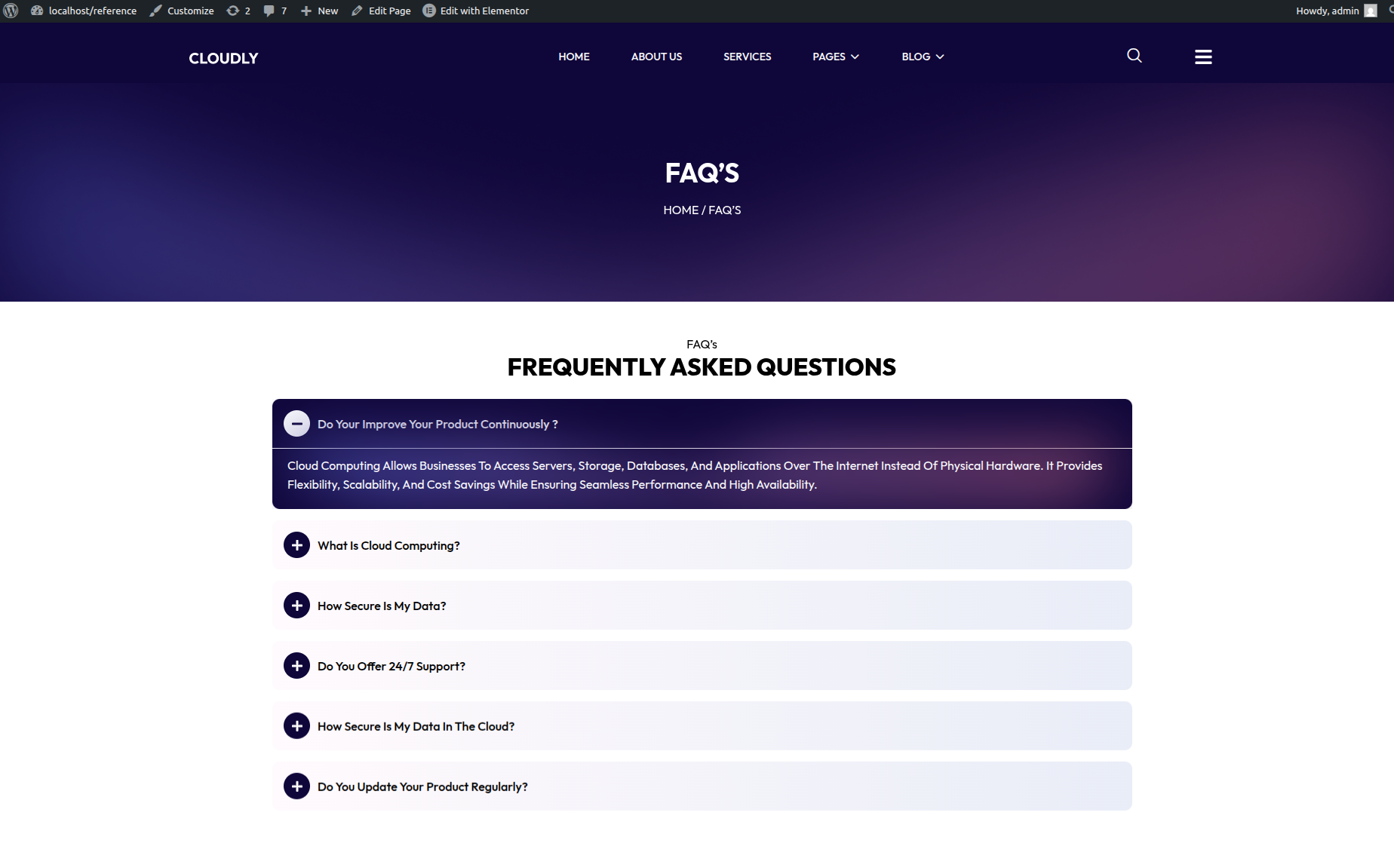 FAQ Page Final View