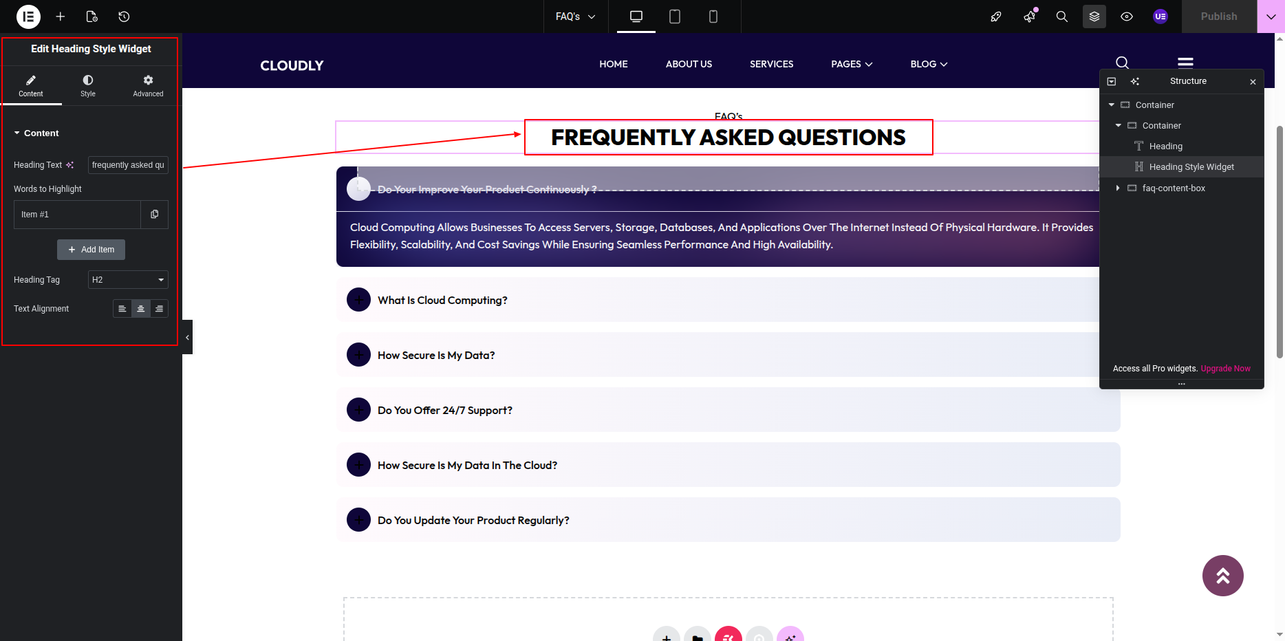 FAQ Page Title and Heading