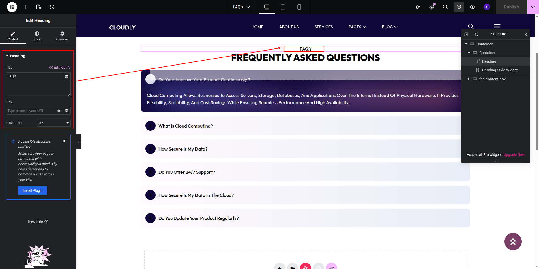 FAQ Page Title and Heading