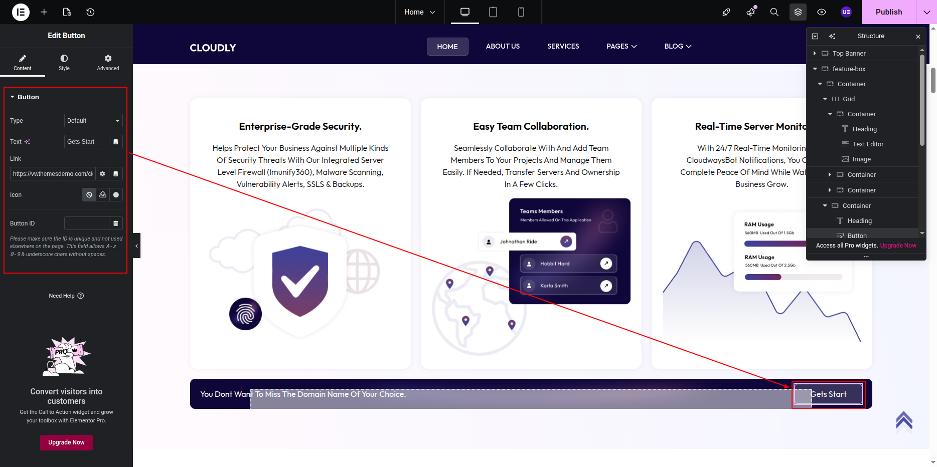 Editing Feature Card Content in Elementor
