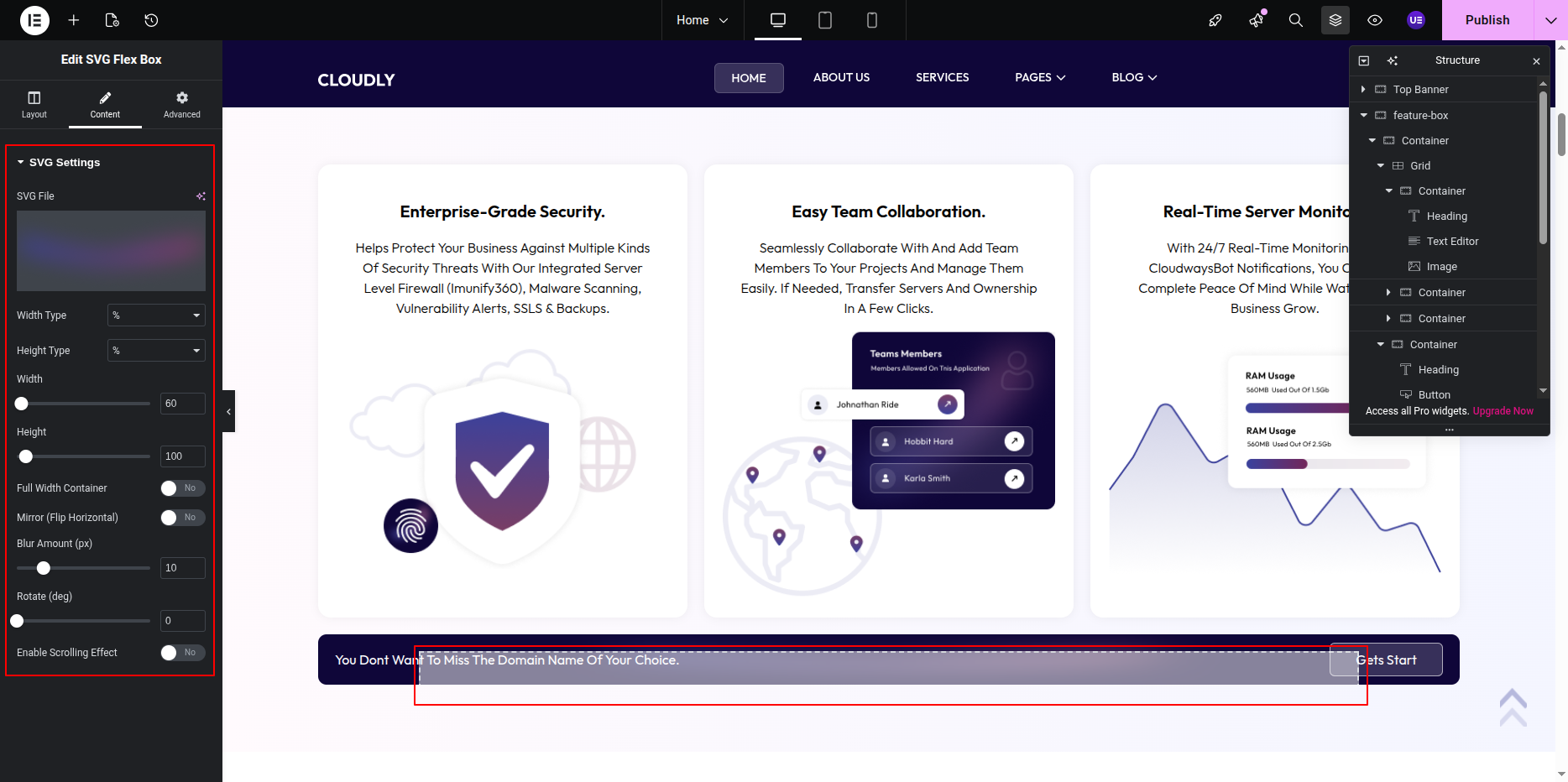 Editing Feature Card Content in Elementor