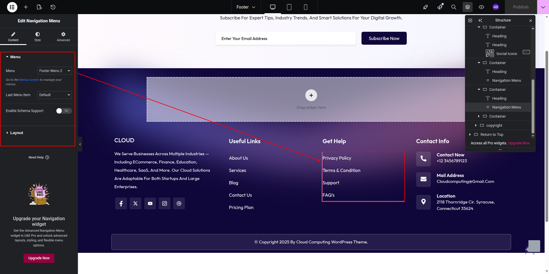Footer Menu Section