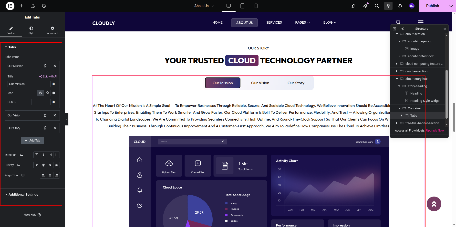 Our Story Tabs Widget
