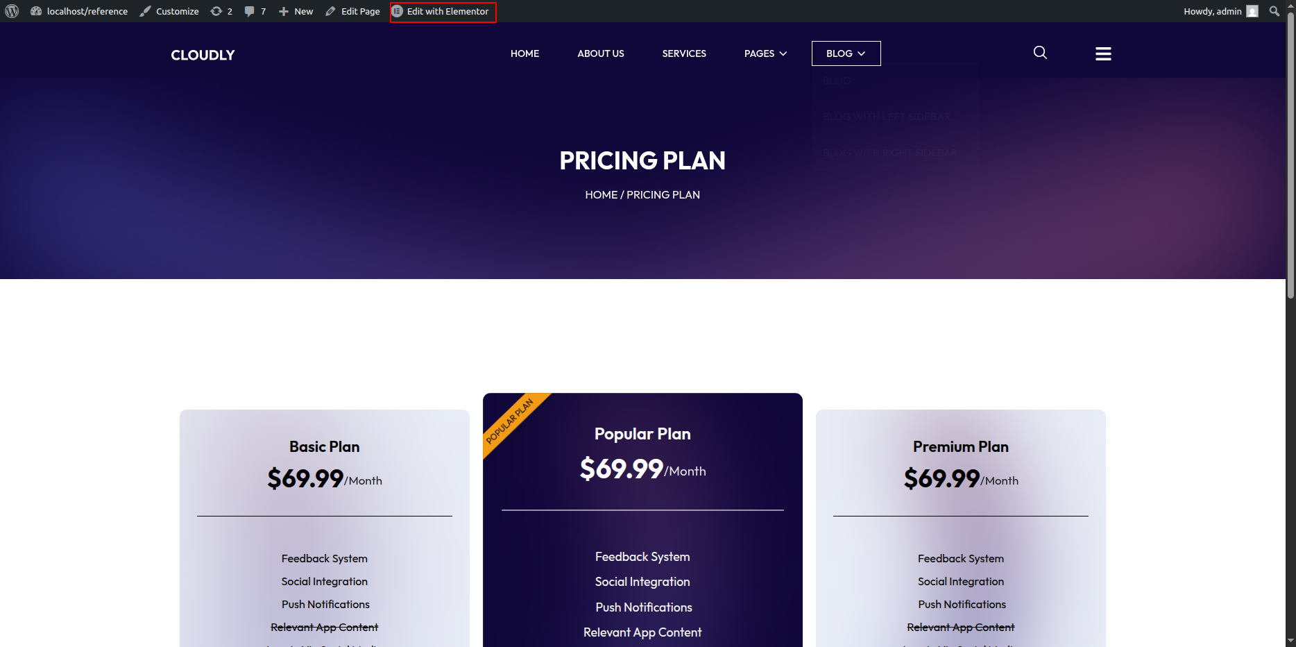 Edit Pricing Plan Page in Elementor