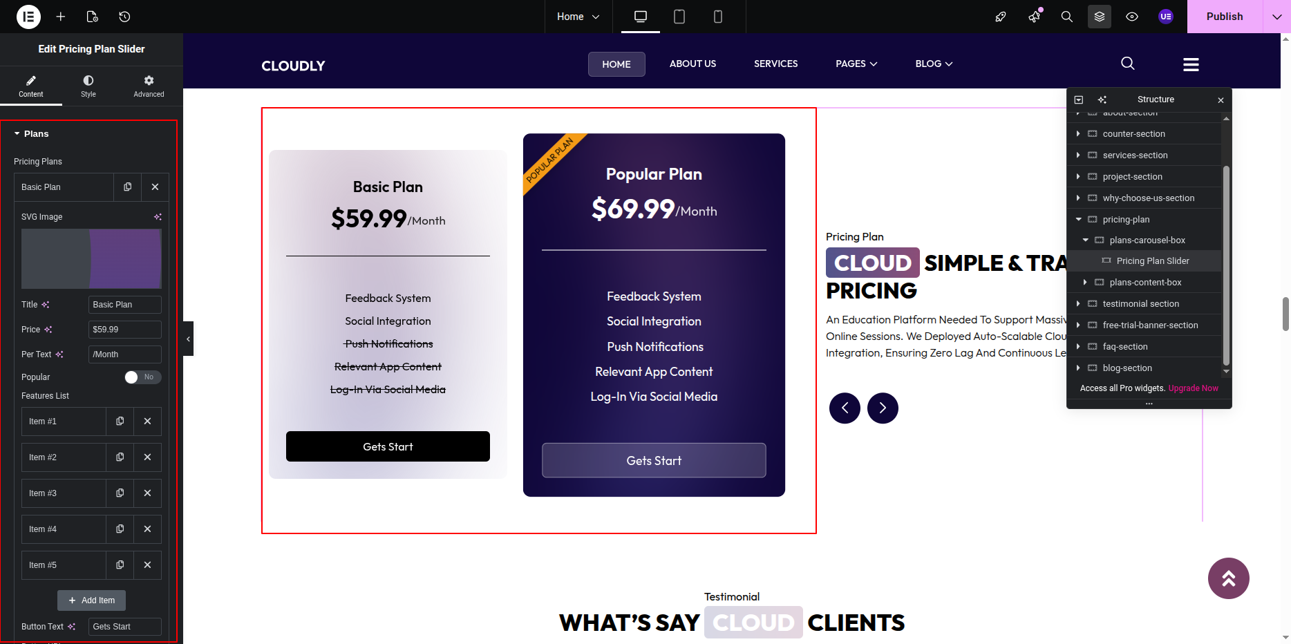 SVG Pricing Plan Slider Widget