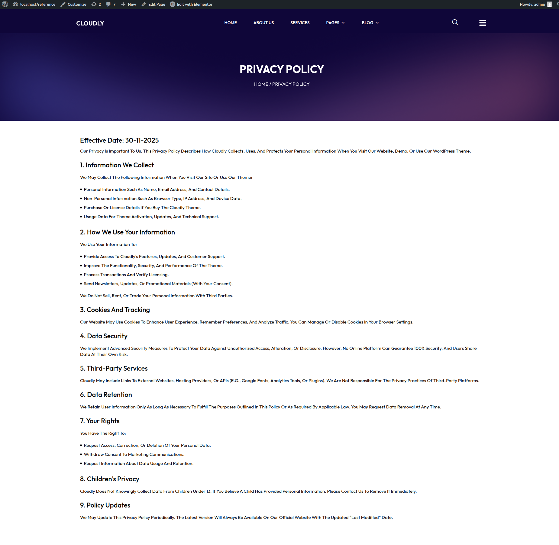 Privacy Policy Page Final View