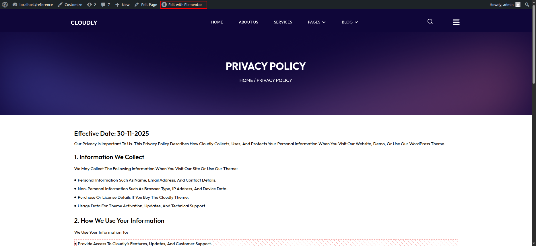 Edit Privacy Policy Page in Elementor