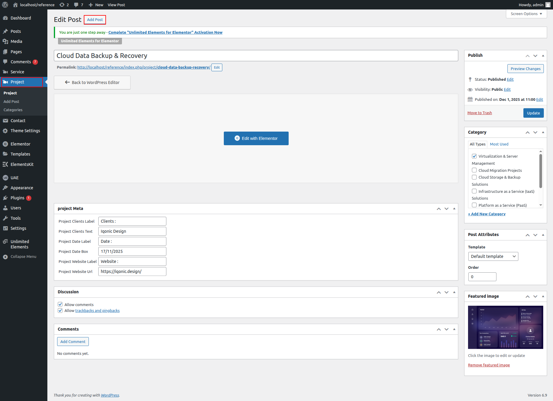 Create Project from Dashboard