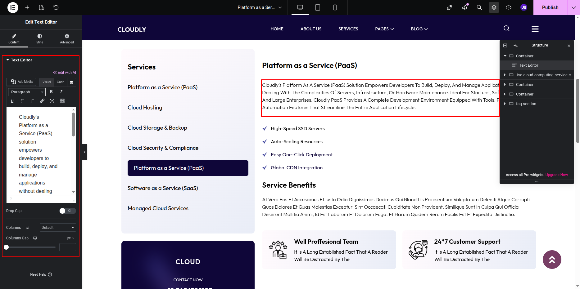 Edit Service with Elementor
