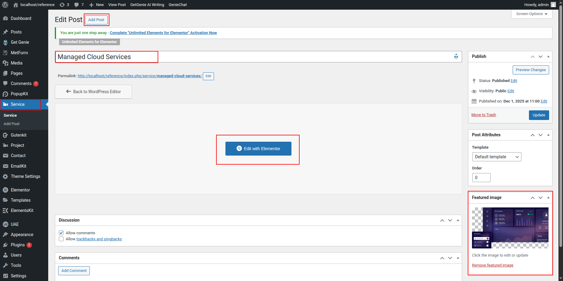 Edit Service with Elementor