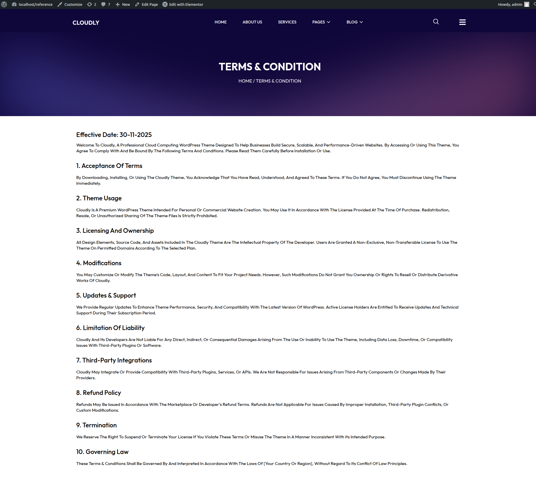 Terms & Conditions Page Final View