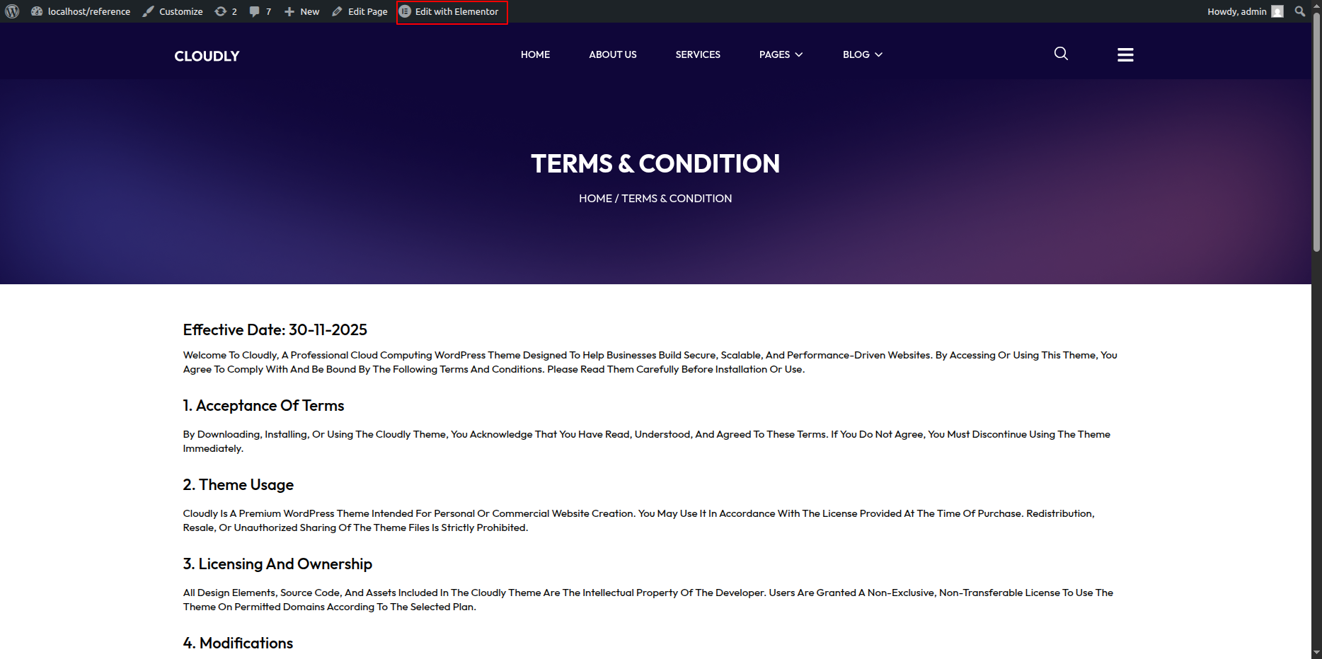 Edit Terms & Conditions Page in Elementor