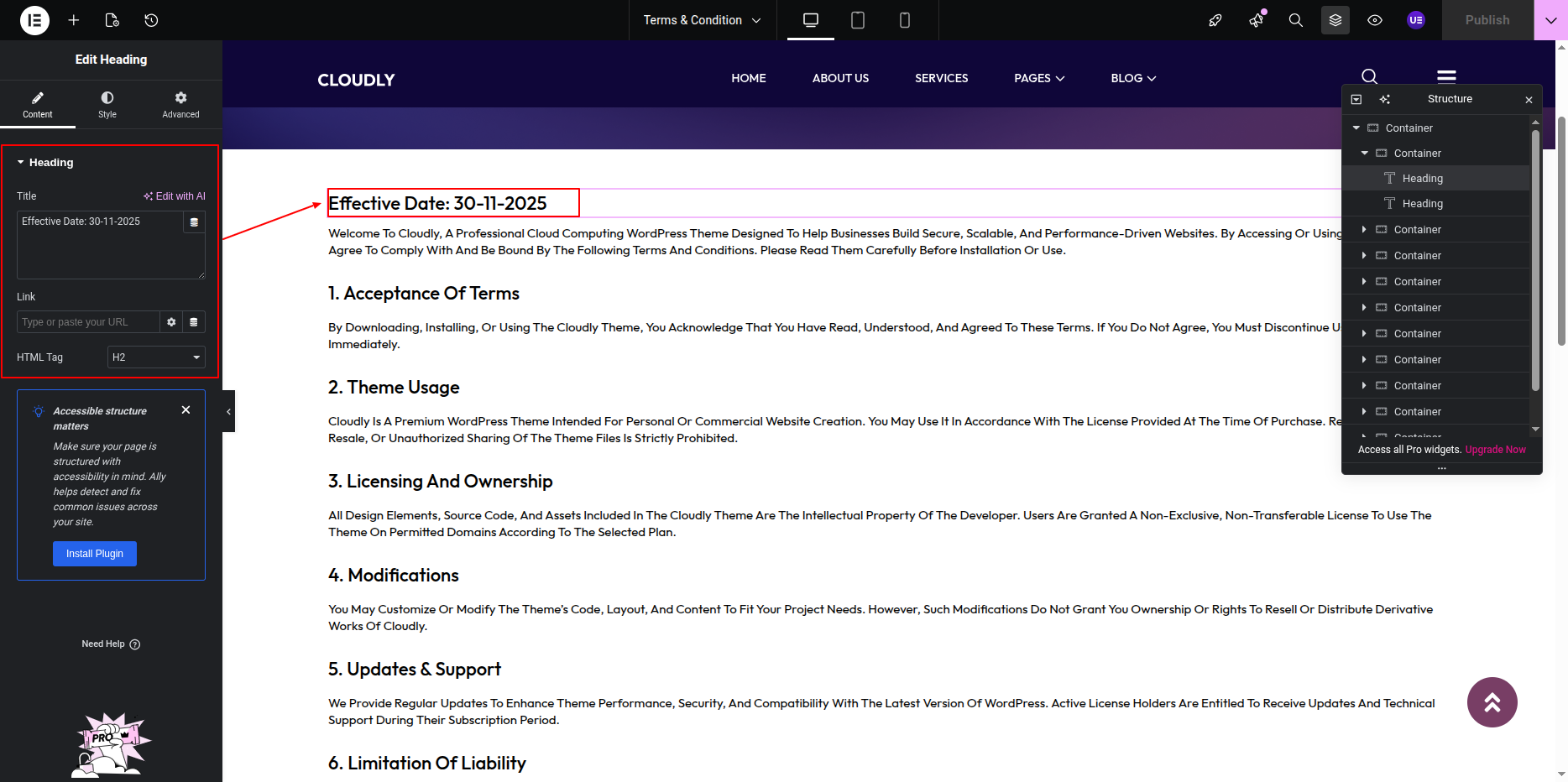 Terms & Conditions Page Title