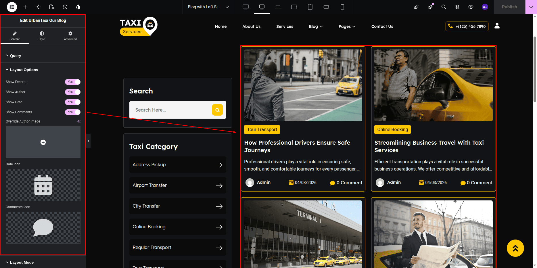 Blog with Left Sidebar Posts Section