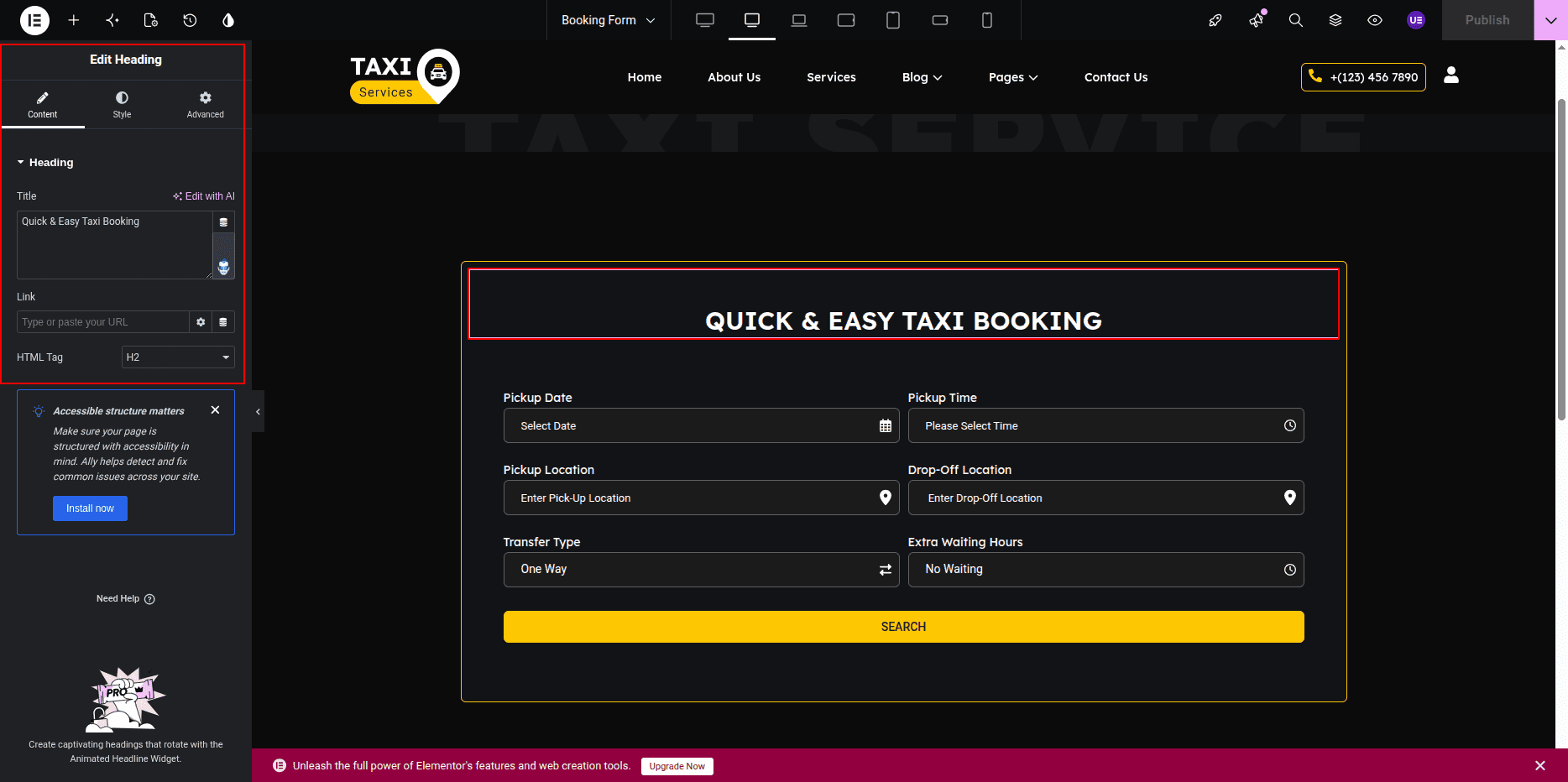 Booking Form Heading Settings