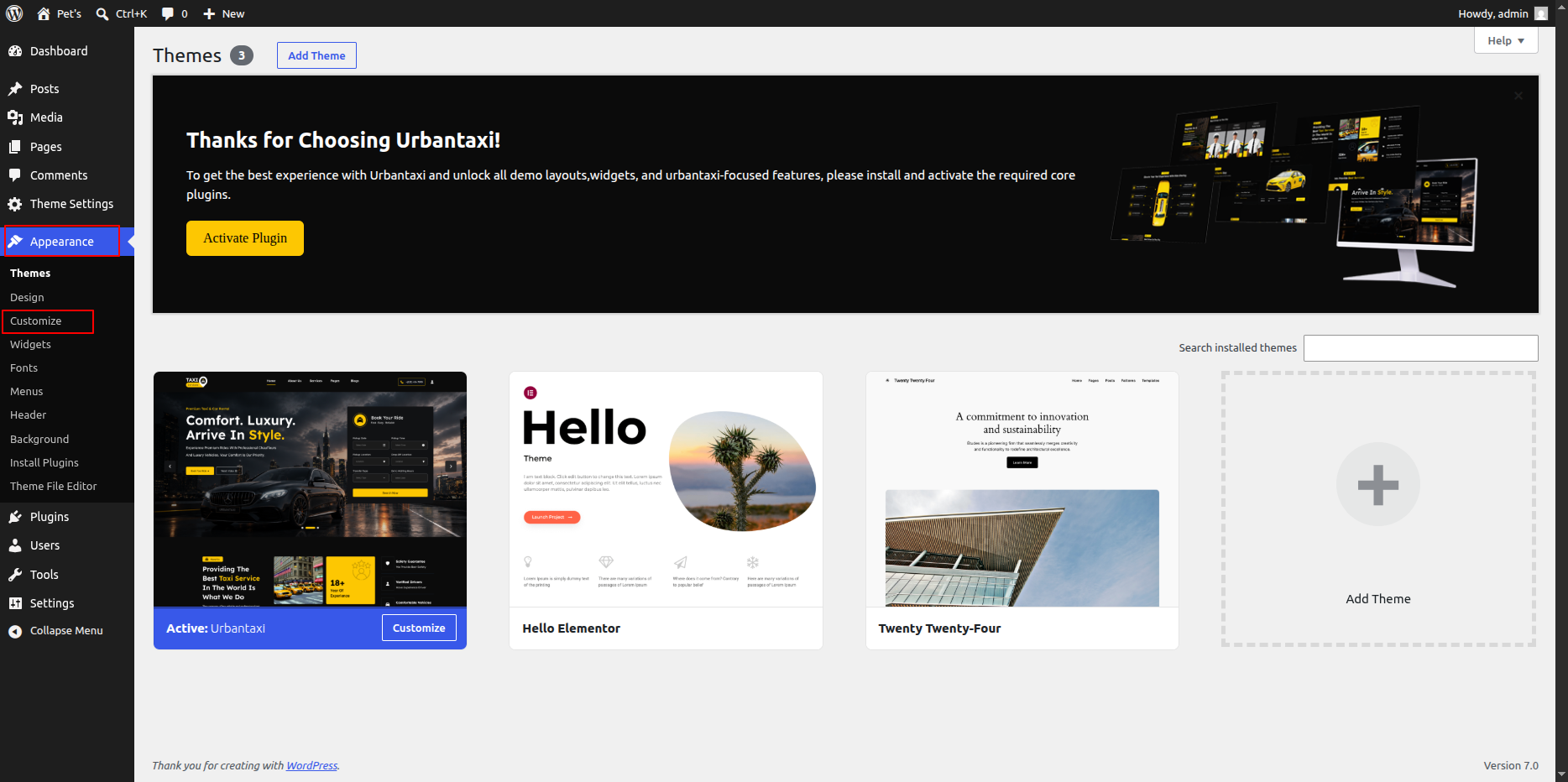 Open WordPress Customizer