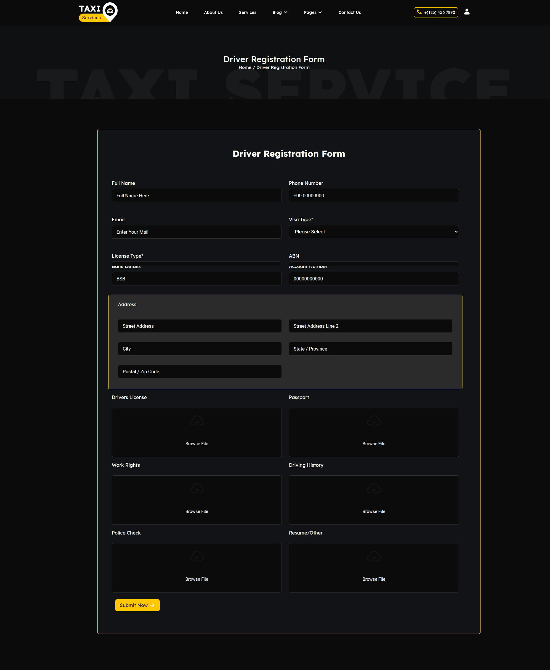 Driver Registration Page Section