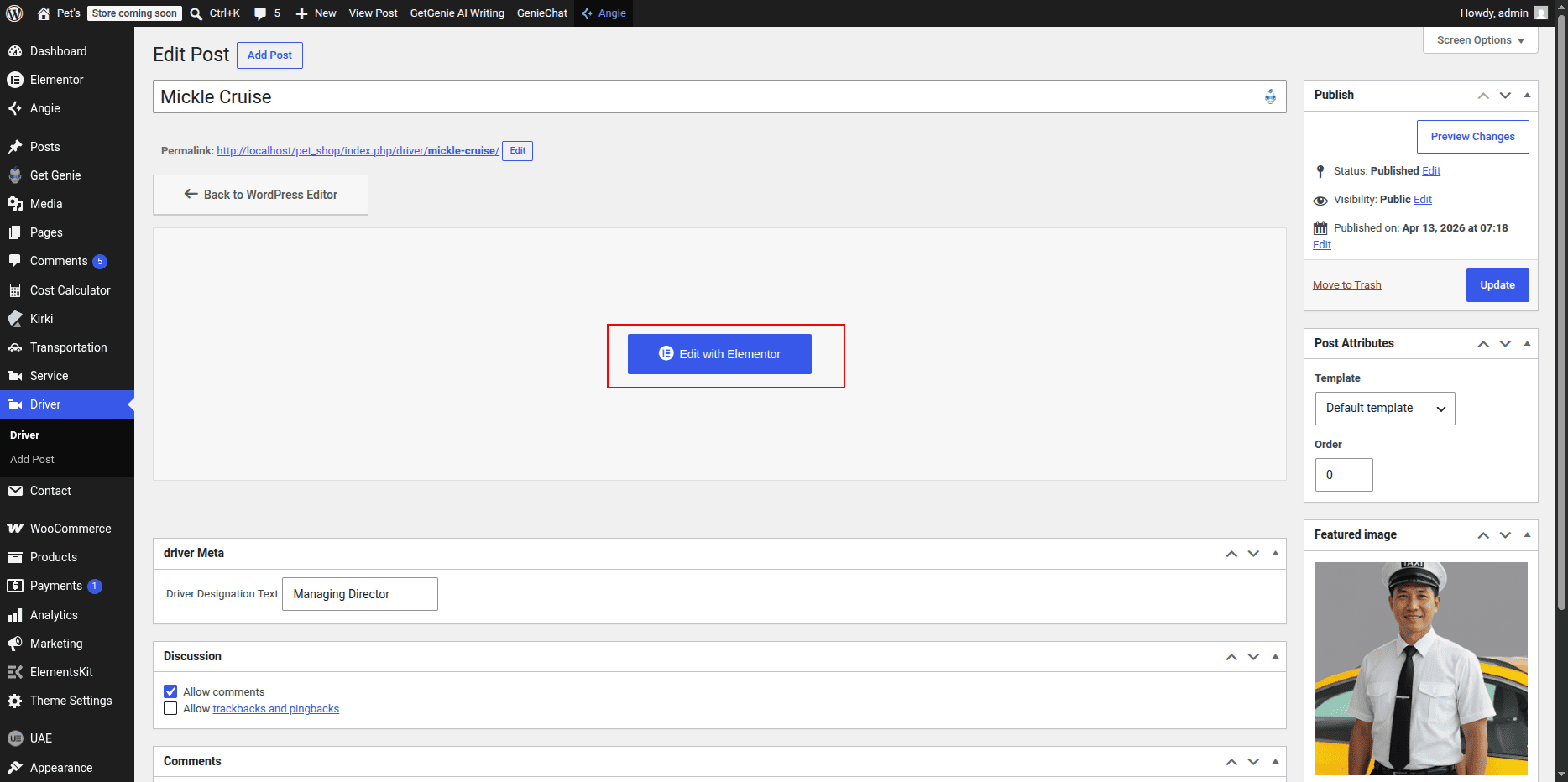Driver Single Post Editor