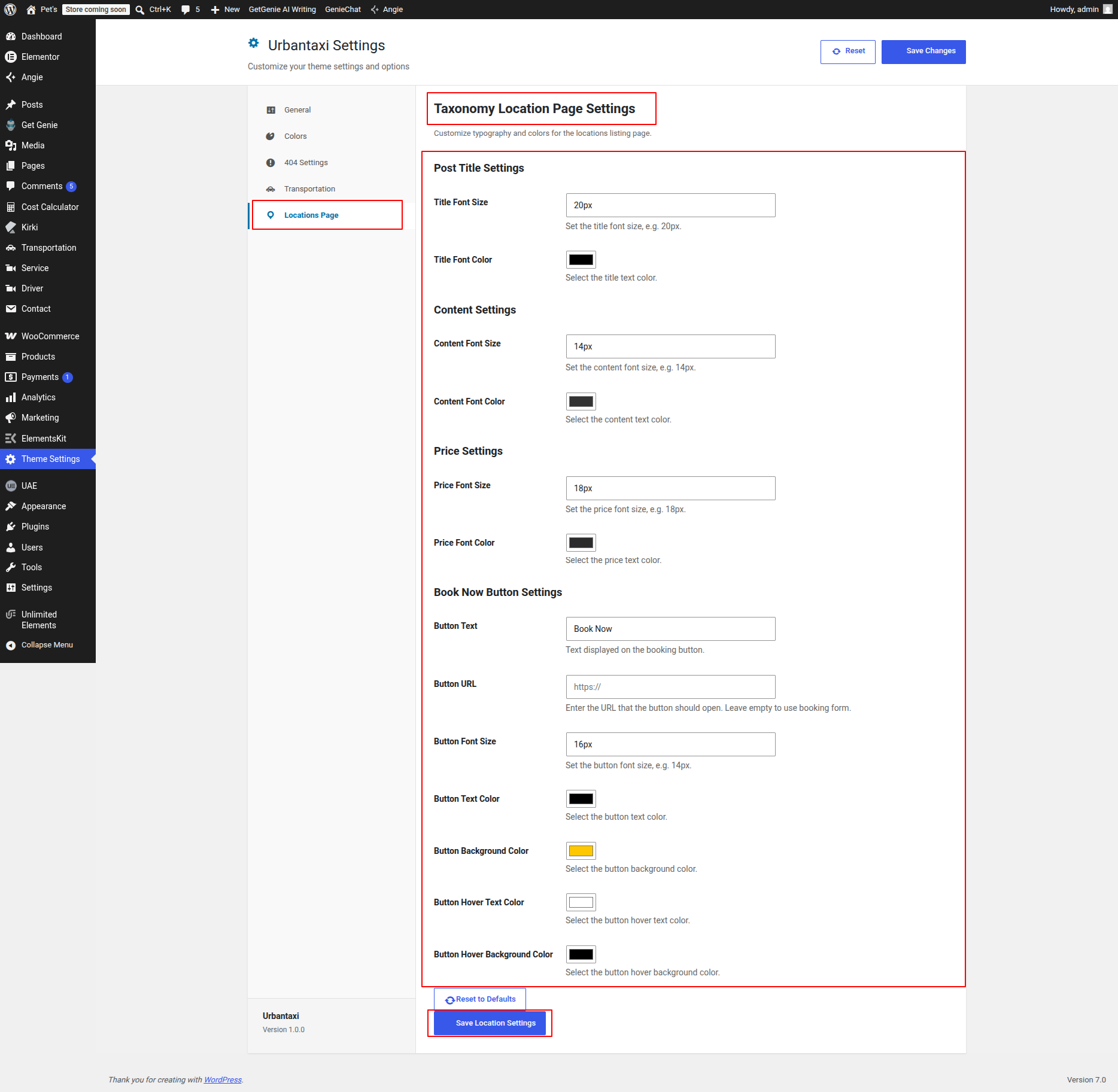 Location Page Settings Editor