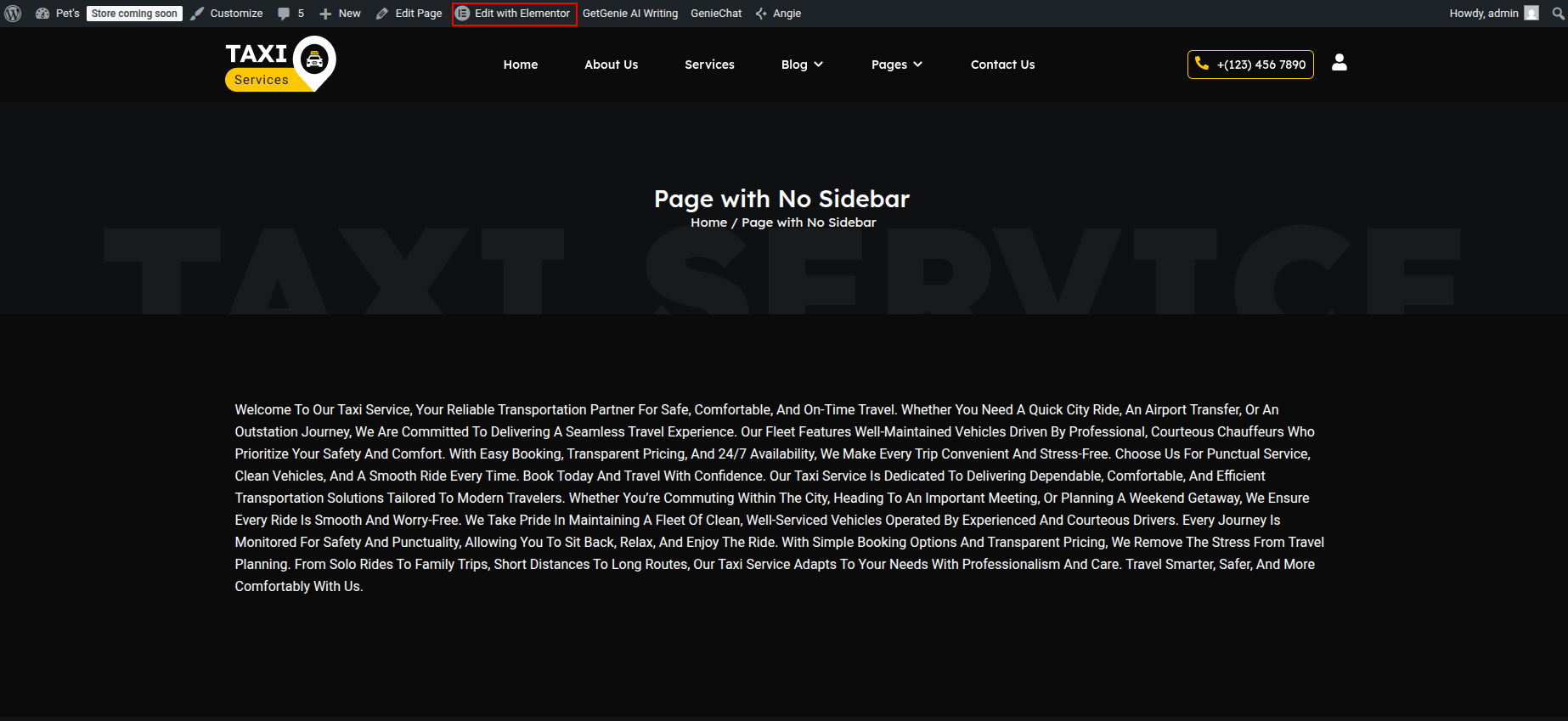 Edit Page with No Sidebar in Elementor