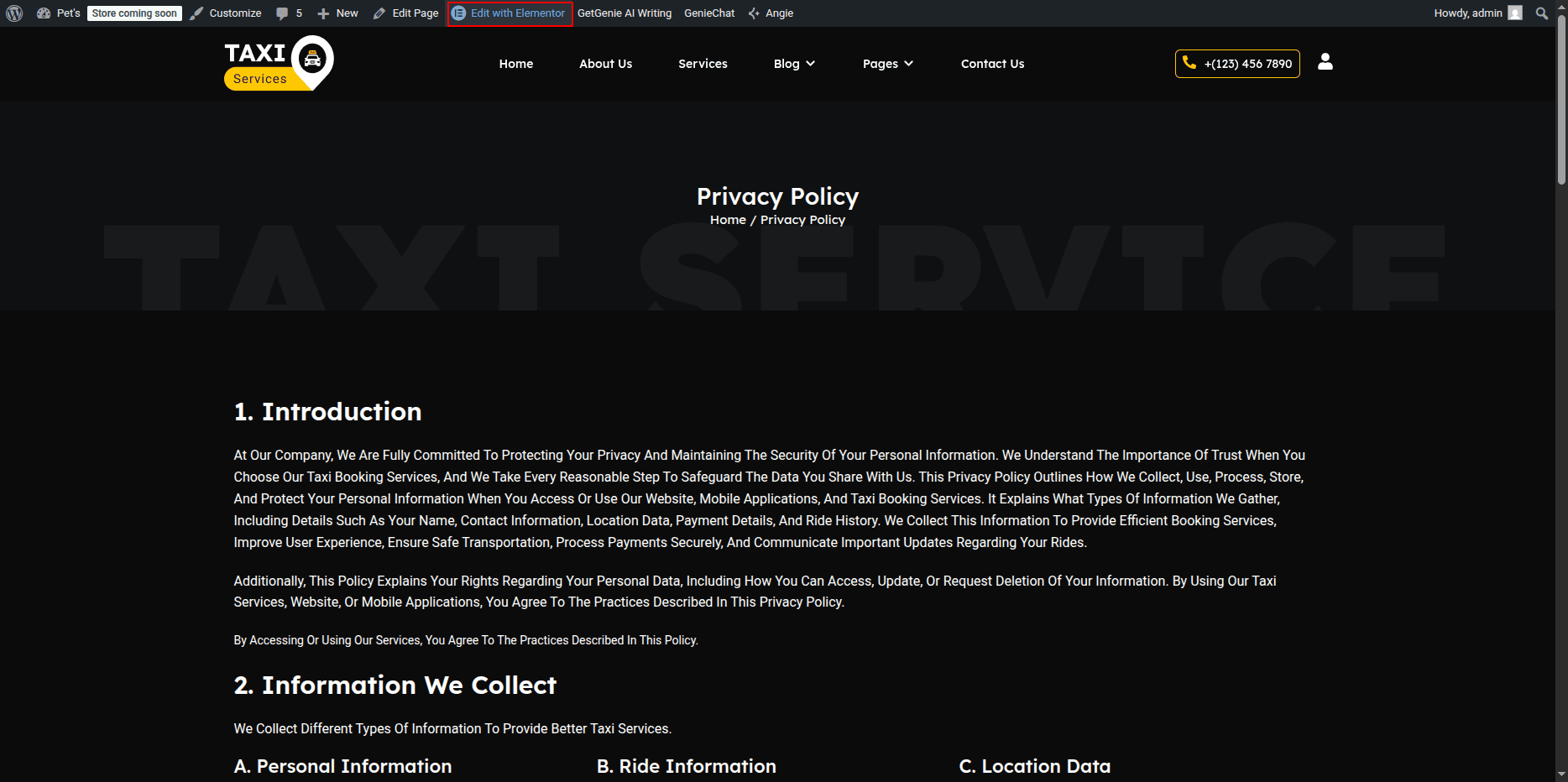 Edit Privacy Policy Page in Elementor
