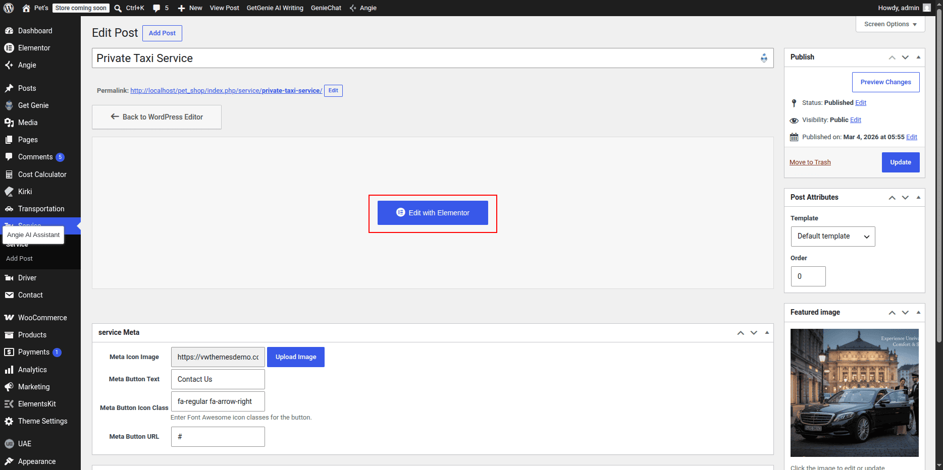 Editing Single Service Page