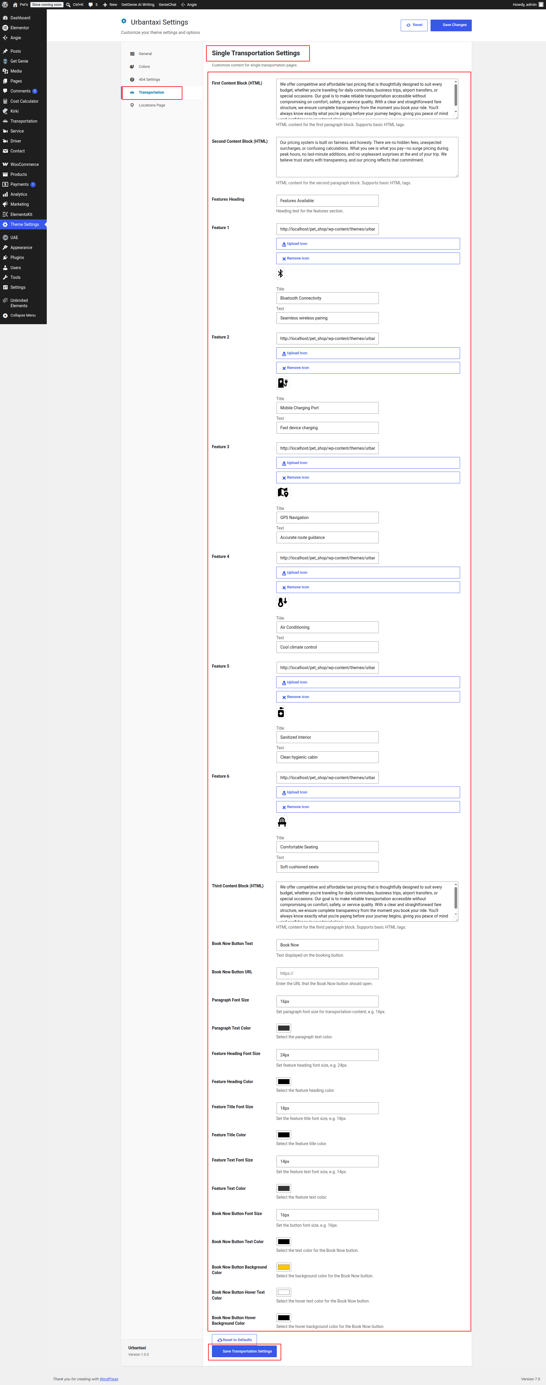 Single Transportation Content Editor