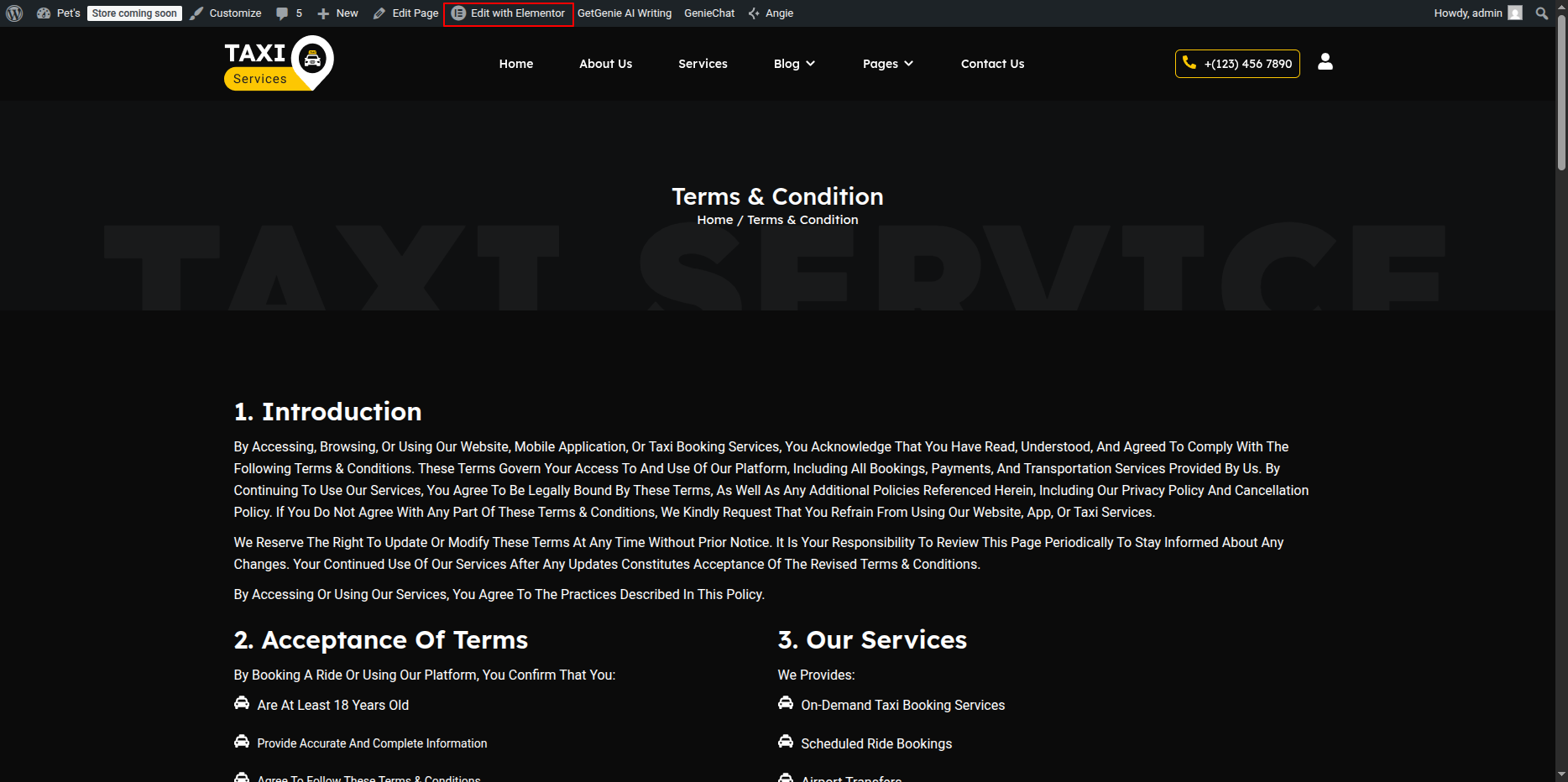 Edit Terms & Conditions Page in Elementor