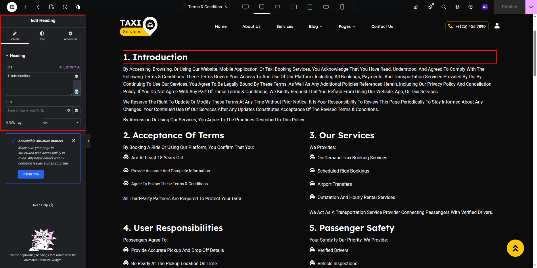 Terms & Conditions Page Title